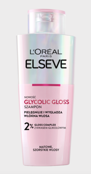 Szampon L'Oréal Paris Elseve Glycolic Gloss z 2% kwasem glikolowym, pielęgnacja matowych i szorstkich włosów."