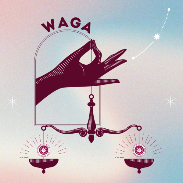 Ilustracja przedstawiająca horoskop 2025 dla zodiakalnej Wagi