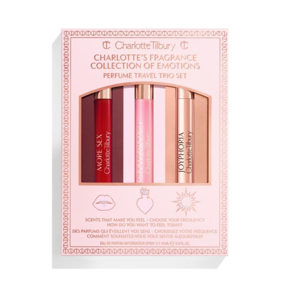 Charlotte Tilbury Fragrance Collection - perfumy podróżne w zestawie, zaprojektowane z myślą o różnych emocjach. Prezent dla kobiety na święta, który podkreśla jej unikalny styl.