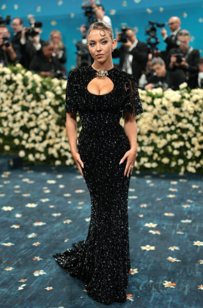 Sydney Sweeney poses during the Met Gala, an annual fundraising gala held for the benefit of the Metropolitan Museum of Art's Costume Institute with this year's theme 'Superfine: Tailoring Black Style,' in New York City, New York, U.S., May 5, 2025.,Image: 995466339, License: Rights-managed, Restrictions: , Model Release: no, Credit line: Mario Anzuoni / Reuters /