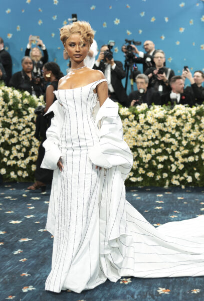 Tyla poses during the Met Gala, an annual fundraising gala held for the benefit of the Metropolitan Museum of Art's Costume Institute with this year's theme 'Superfine: Tailoring Black Style,' in New York City, New York, U.S., May 5, 2025.,Image: 995514379, License: Rights-managed, Restrictions: , Model Release: no, Credit line: Mario Anzuoni / Reuters /